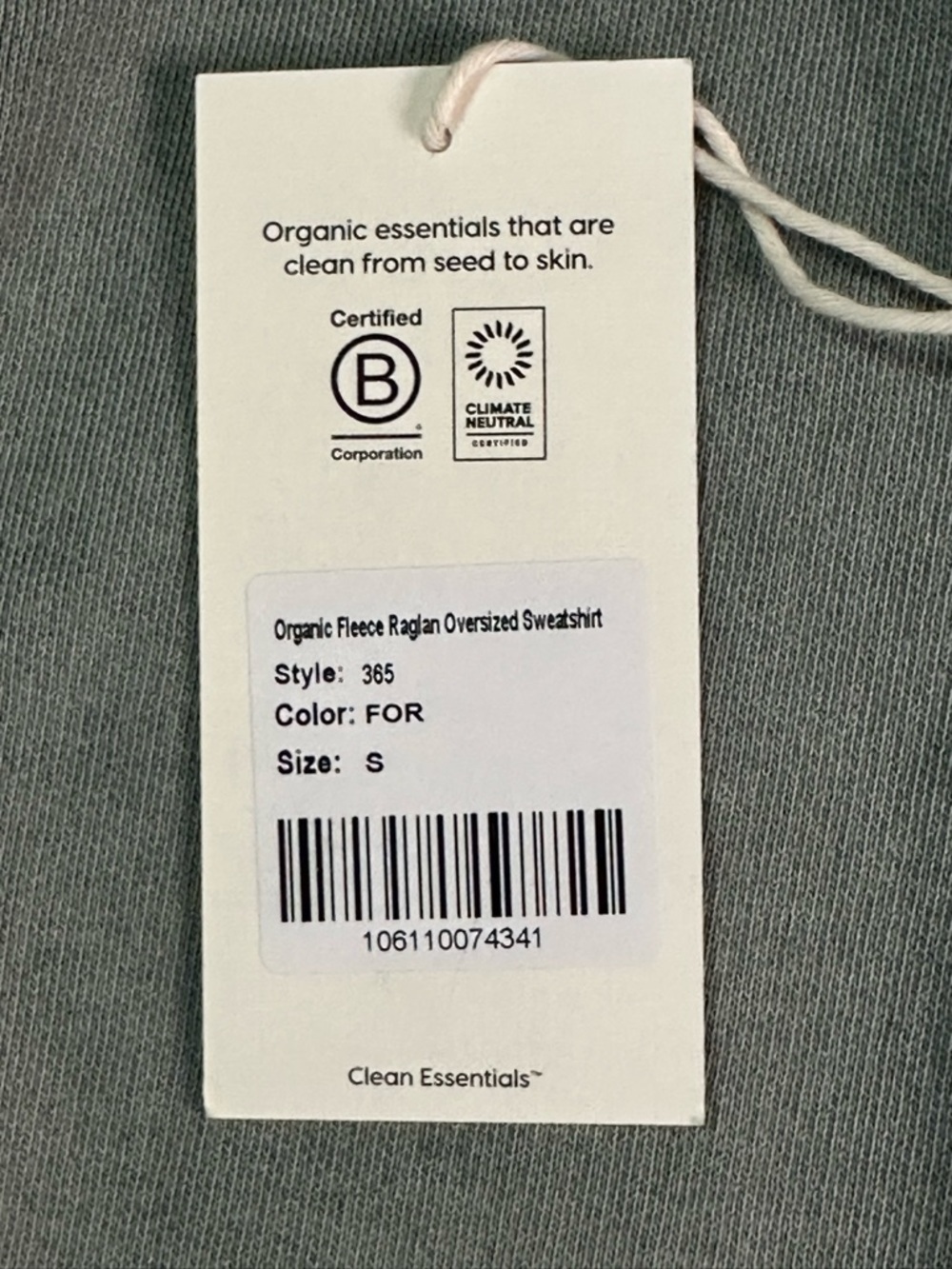 Mate the Label Organic Fleece Raglan Oversized Sweatshirt Forest Green S NWT - Picture 8 of 8